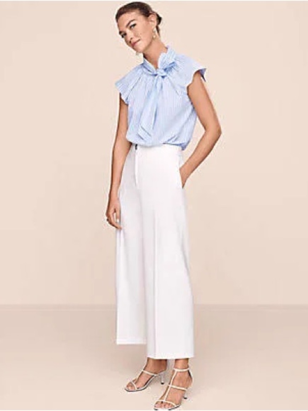 Ann Taylor High-Waist Wide-Leg White Pants Cropped